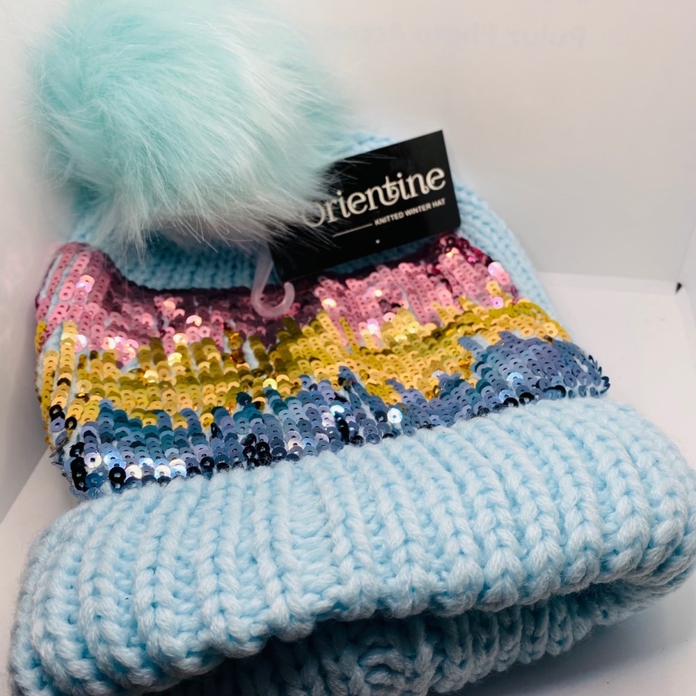 NWT Knitted Hat with sequins!!! Blue!